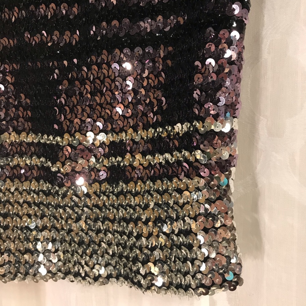 Vtg Sequin Tube Top Ombre Black Lavender Silver M - Picture 3 of 8